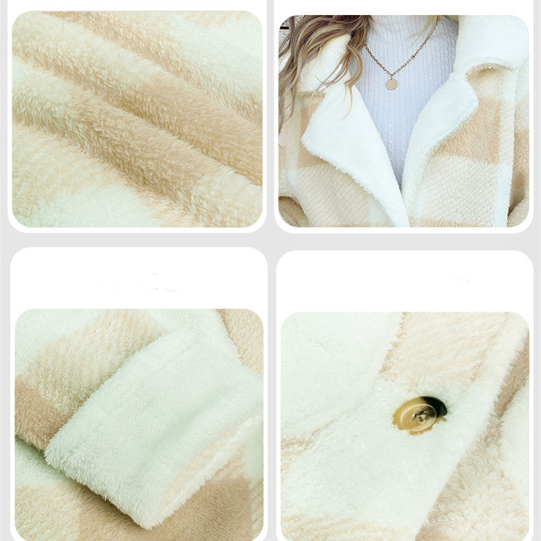 The Iconic Plaid Trench – Slim-Fit Fuzzy Long Coat for Winter